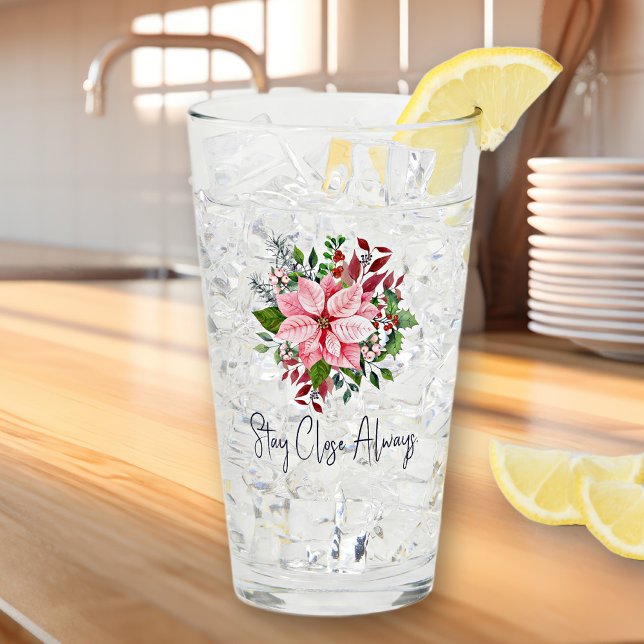 Elegant Name Quote Pink Poinsettia 16oz Pint Glass (Creator Uploaded)