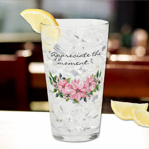 Elegant Name Quote Pink Poinsettia 16oz Pint Glass