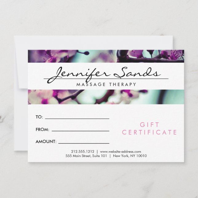 ELEGANT NAME with CHERRY BLOSSOMS Gift Certificate (Front)