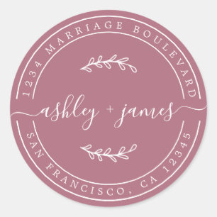 Elegant Names Cassis Purple Wedding Return Address Classic Round Sticker