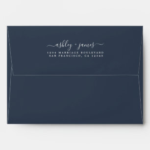 Elegant Names Dark Blue Wedding Return Address Envelope