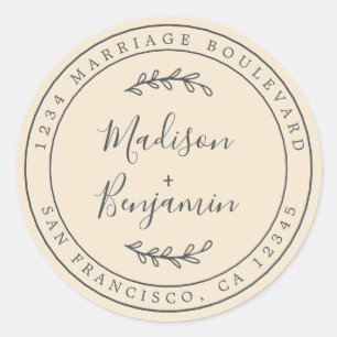 Elegant Names Ivory Wedding Return Address Classic Round Sticker