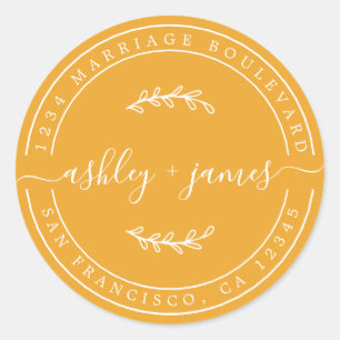 Elegant Names Mellow Yellow Wedding Return Address Classic Round Sticker