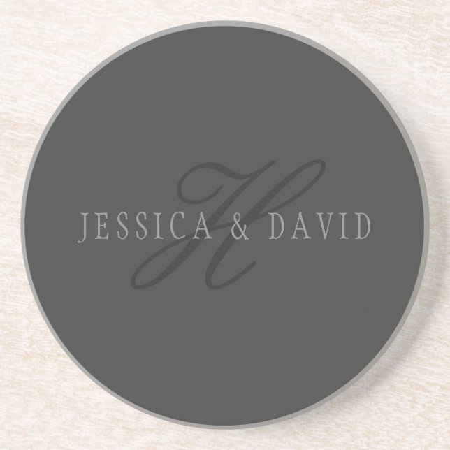 Elegant Names & Monogram | Dark & Light Greys Coaster (Front)