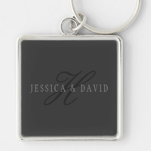 Elegant Names & Monogram Dark & Light Greys Key Ring