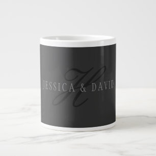 Elegant Names & Monogram   Dark & Light Greys Large Coffee Mug