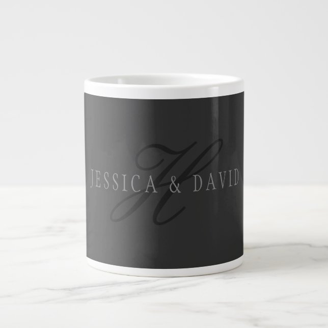 Elegant Names & Monogram | Dark & Light Greys Large Coffee Mug (Front)