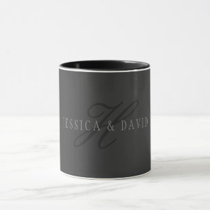 Elegant Names & Monogram   Dark & Light Greys Mug
