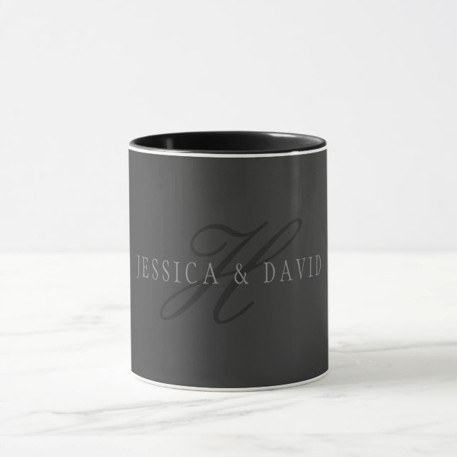 Elegant Names & Monogram | Dark & Light Greys Mug (Center)