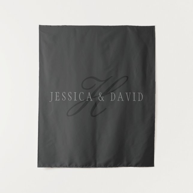 Elegant Names & Monogram | Dark & Light Greys Tapestry (Front)