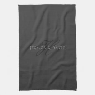 Elegant Names & Monogram Dark & Light Greys Tea Towel