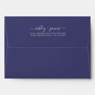 Elegant Names Navy Blue Wedding Return Address Envelope
