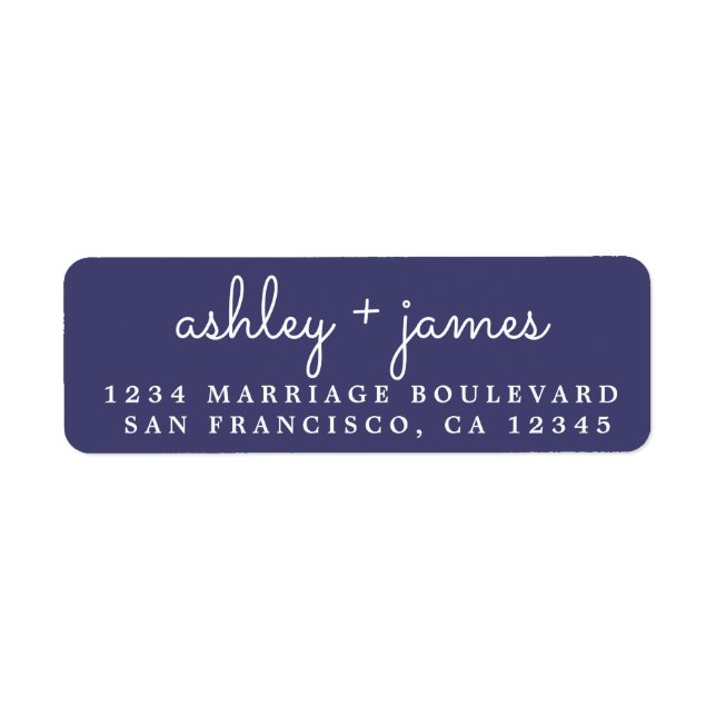 Elegant Names Navy Blue Wedding Return Address Label (Front)