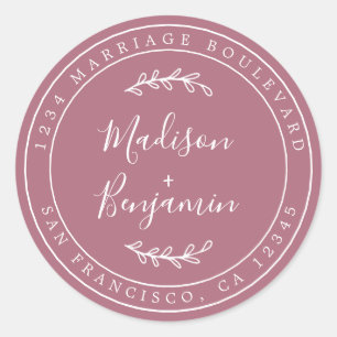 Elegant Names Purple Cassis Wedding Return Address Classic Round Sticker