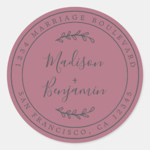 Elegant Names Purple Cassis Wedding Return Address Classic Round Sticker