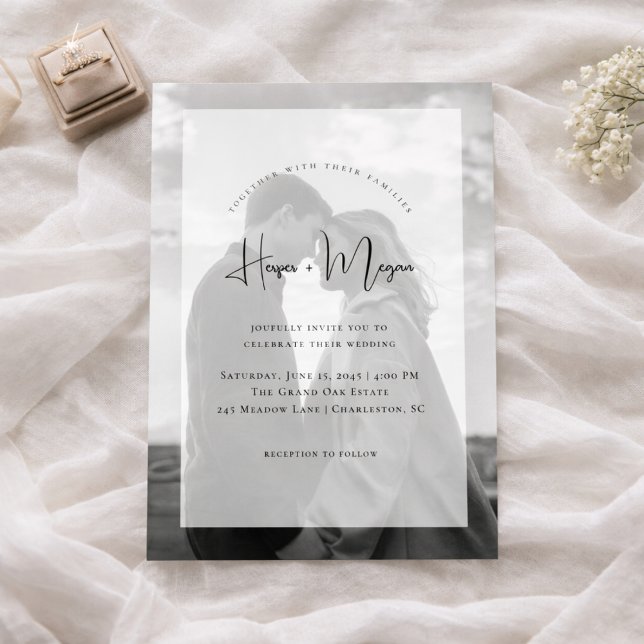 Elegant NAMES script Vellum Overlay Photo Wedding Invitation (Creator Uploaded)