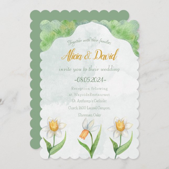 Elegant Narcissus Flower Wedding Invitation (Front/Back)