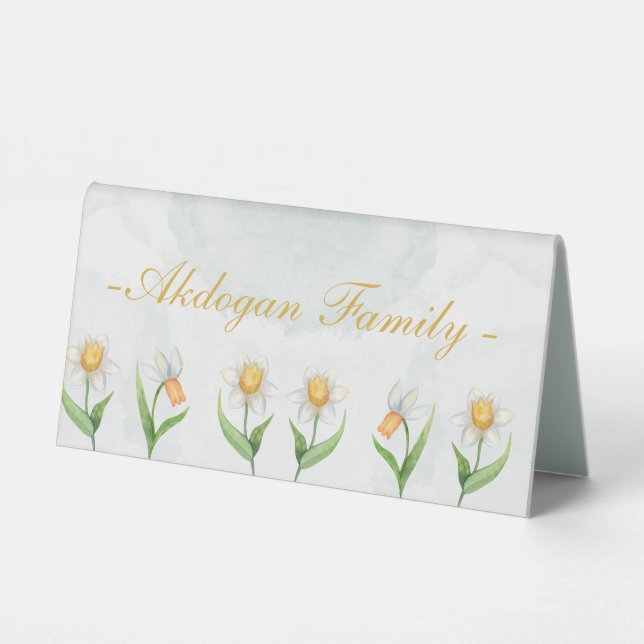 Elegant Narcissus Flower Wedding Table Tent Sign (Front)