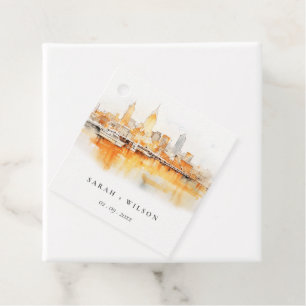 Elegant Nashville City Skyline Watercolor Wedding Favour Tags