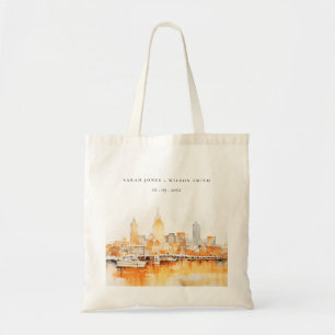 Elegant Nashville City Skyline Watercolor Wedding Tote Bag
