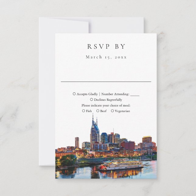 Elegant Nashville Riverfront Watercolor Wedding RSVP Card (Front)