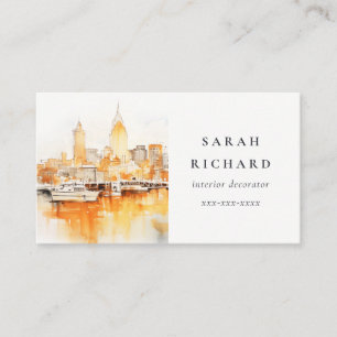 Elegant Nashville Tennessee Skyline Watercolor Business Card