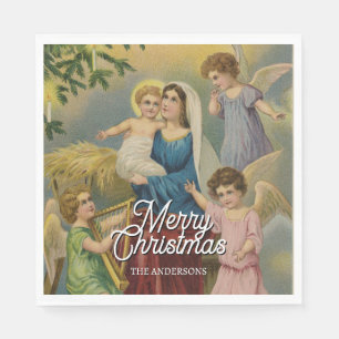 Elegant Nativity Mary Baby Jesus Angels Napkin