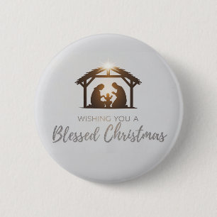 Elegant Nativity Scene Christmas Card 6 Cm Round Badge
