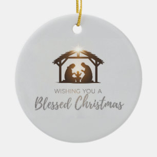 Elegant Nativity Scene Christmas Card Ceramic Ornament