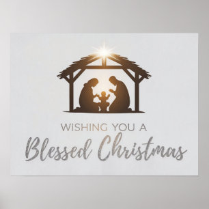 Elegant Nativity Scene Christmas Card  Poster