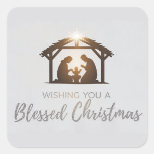 Elegant Nativity Scene Christmas Card Square Sticker
