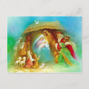 Elegant Nativity scene, Mary Jesus Joseph Postcard