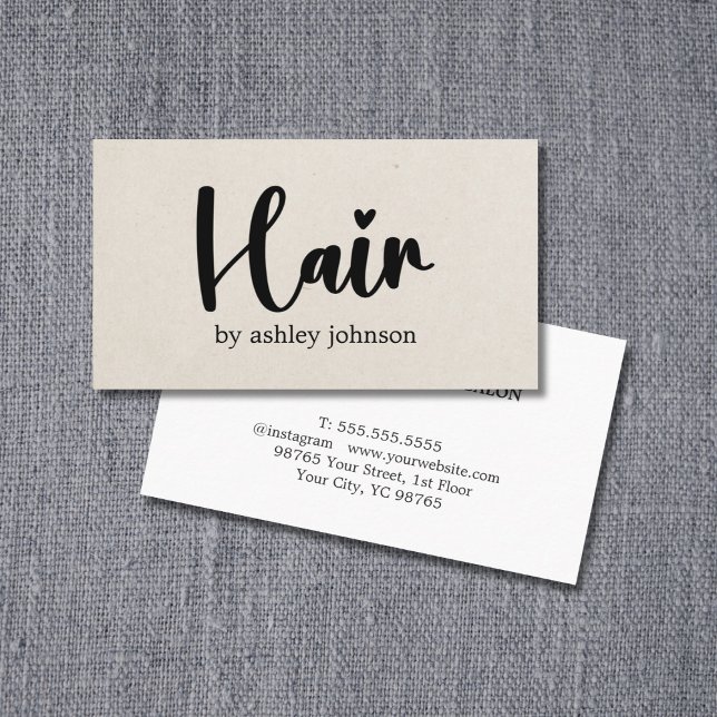 Elegant Natural Beige Bold Heart Hair Salon Business Card (Creator Uploaded)