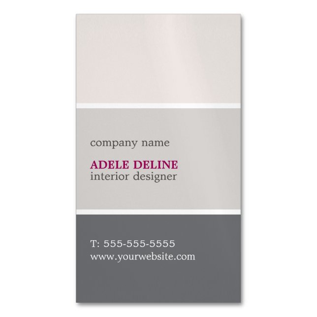 Elegant Natural Colour Stripes Interior Designer Magnetic Business Card (Front Vertical)