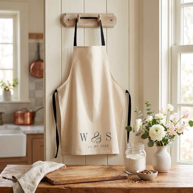 Elegant natural cream initial wedding couples apron (Creator Uploaded)