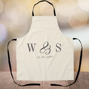 Elegant natural cream initial wedding couples apron