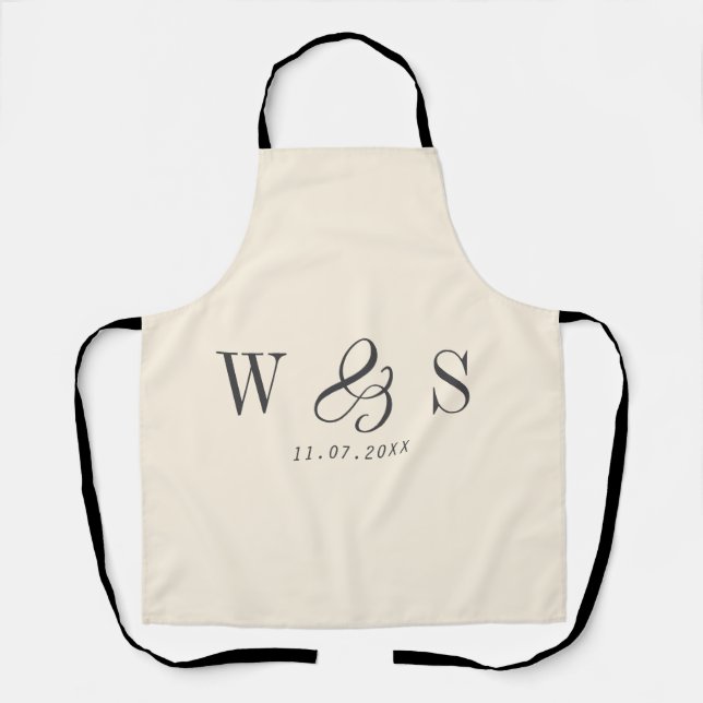 Elegant natural cream initial wedding couples apron (Front)