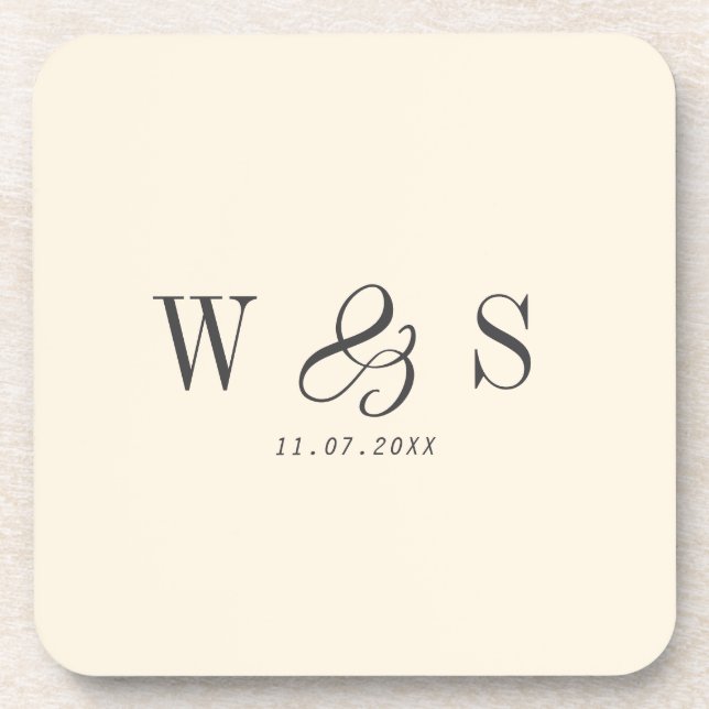 Elegant natural cream initial wedding couples coaster (Front)