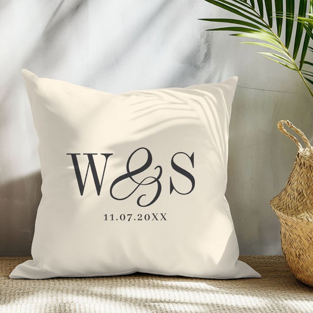 Elegant natural cream initial wedding couples cushion (Creator Uploaded)