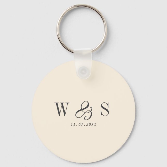 Elegant natural cream initial wedding couples key ring (Front)