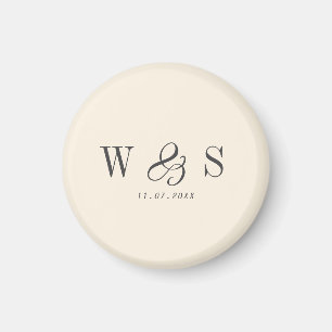 Elegant natural cream initial wedding couples magnet