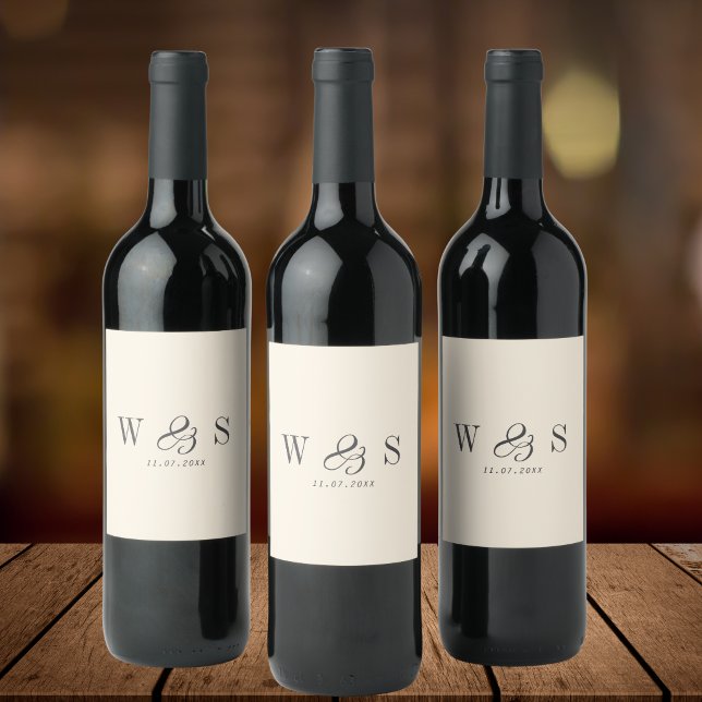 Elegant natural cream initial wedding couples wine label (Creator Uploaded)