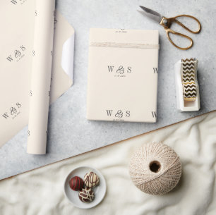 Elegant natural cream initial wedding couples wrapping paper