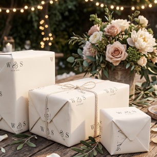 Elegant natural cream initial wedding couples wrapping paper