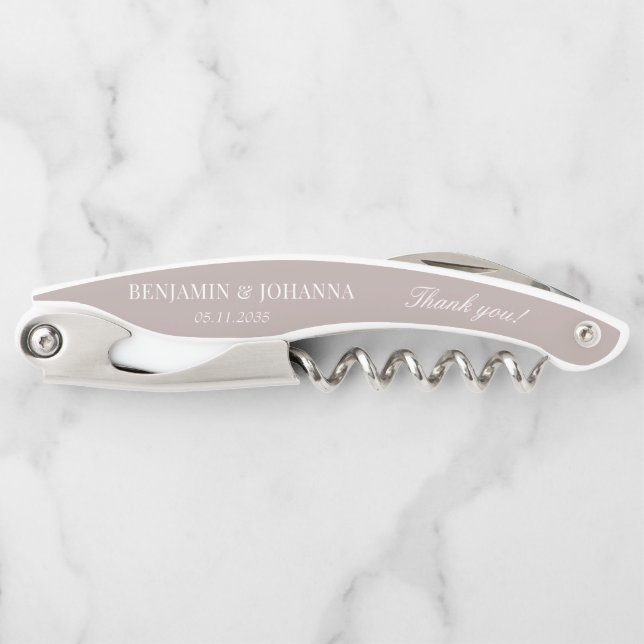 Elegant Natural Cream Wedding Thank You Favours Corkscrew (Front)