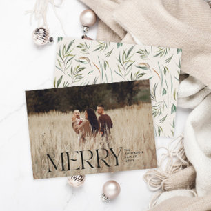 Elegant natural foliage modern minimal photo holiday card