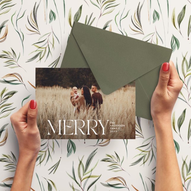 Elegant natural foliage modern minimal photo holiday card (Creator Uploaded)