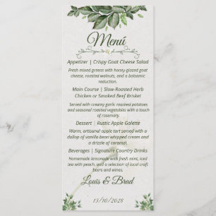 Elegant Natural Greenery Foliage Wedding Menu