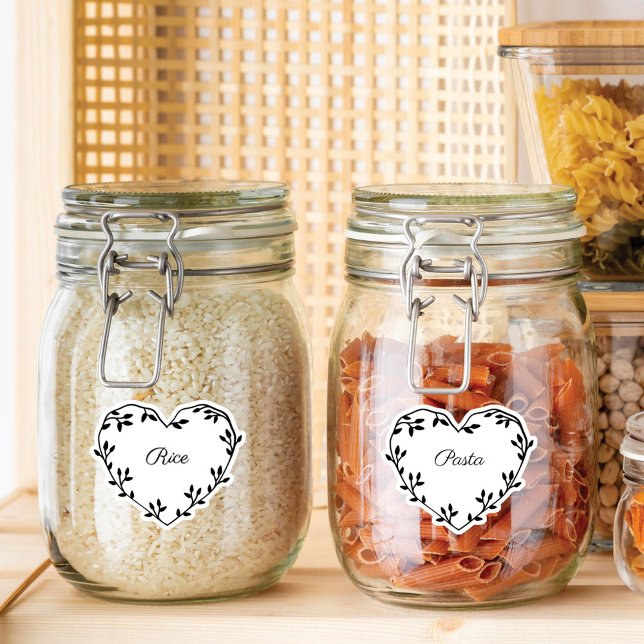 Elegant Natural Leaf Heart Kitchen Pantry Labels (Creator Uploaded)