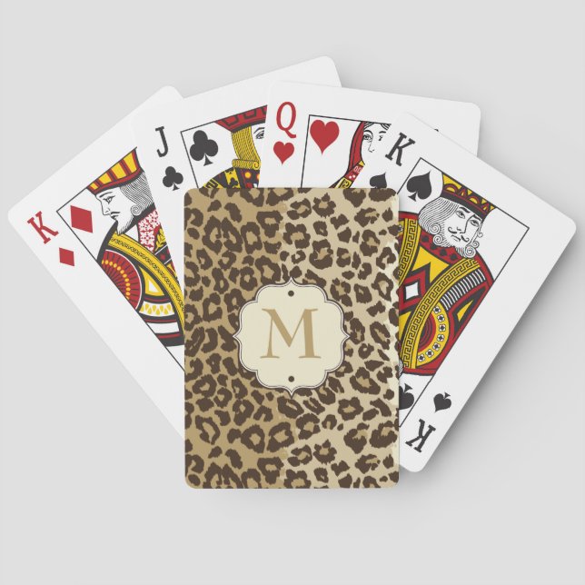 Elegant Natural Leopard Print Custom Monogram Playing Cards (Back)